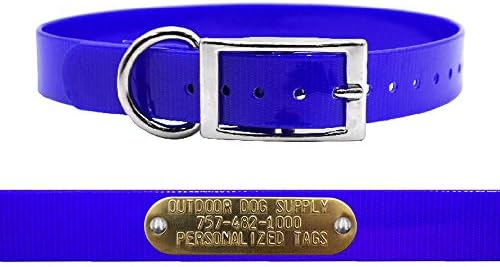Heavy Duty Waterproof D-Ring Dog Collar w Custom Name Tag, Dark Blue 18"