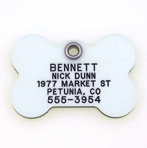 LuckyPet Glow in The Dark Dog ID Tag - Durable Custom Tags for Pets - Silent Personalized Pet Identification - Easy to Read Engraving - Medium, Bone