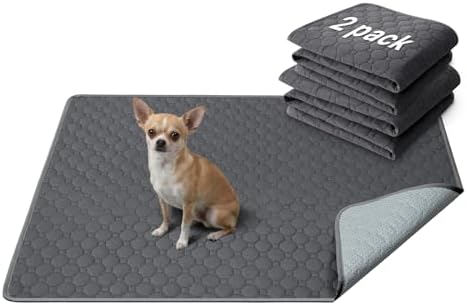 H.VERSAILTEX Premium Washable Pee Pads for Dogs 2 Pack Super Absorbent 100% Waterproof Reusable Non-Slip Quilted Puppy Training Pads for Crate Playpen Whelping & Potty Training(18"x24", Grey)