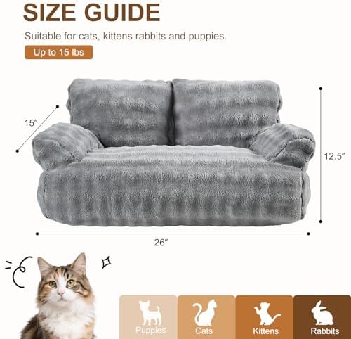 Cat Couch Bed, Cute Pet Sofa for Indoor Cats, 26"x15", Grey