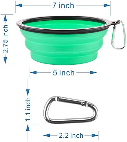 Large Collapsible Dog Bowls, 34oz Travel Water Food Bowls Portable Foldable Collapse Dishes with Carabiner Clip for Traveling, Hiking, Walking, 2 Pack (Light Blue + Light Green)