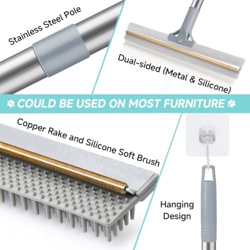 Carpet Rake for Pet Hair Removal Tool, Reusable Pet Hair Remover Broom