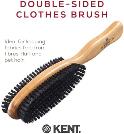 Kent CC20 Double Sided Cherrywood Clothes Brush and Lint Remover, Firm Side for Dust and Dirt, Soft Side for Gentle Brushing for Keeping Fabrics Free from Fibres, Fluff and Pet Hair, Made in England