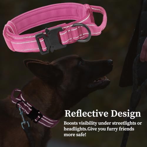Tactical Dog Collar Military Adjustable Pet Collar with Control Handle, Reflective Heavy‑Duty Metal Buckle, Soft Padded Nylon Training Collar for Medium Large Dogs (Cyan, Large)