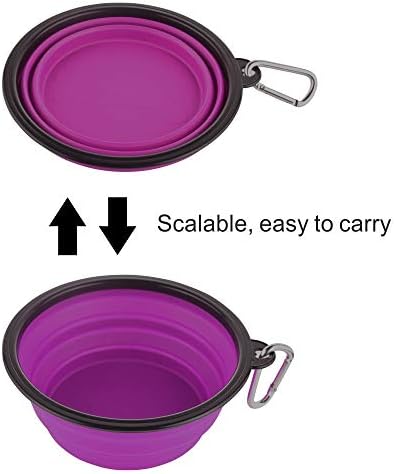 Guardians Large Collapsible Dog Bowls, 34oz Travel Water Food Bowls Portable Foldable Collapse Dishes with Carabiner Clip, 2 Pack (Blue + Purple)
