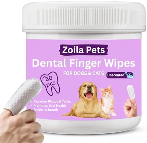 Dog & Cat Dental Wipes - Finger Toothbrush for Plaque, Tartar & Breath