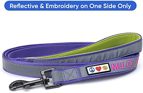 Pawtitas Personalized Purple Dog Leash 6 ft Custom ID Lead for Dogs & Puppies Reflective Comfortable Padded Handle Embroidered Name & Phone Number