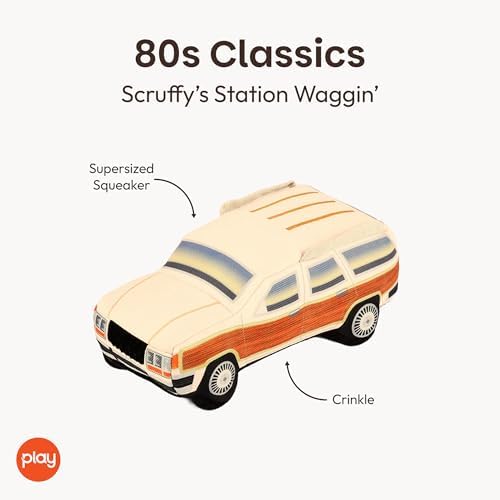 P.L.A.Y. Cute Plush Dog Toys - 1980s Classics Themed Durable Squeaker Crinkle Chew Toy, Great for Puppies & Small, Medium, Large Dogs - Machine Washable, Recycled Materials (Scruffy's Station Waggin')