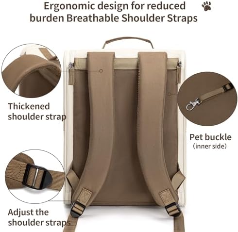 wakytu Cat Carrier Backpack,Pet Backpack Carrier for Small Cats Dogs,Beige