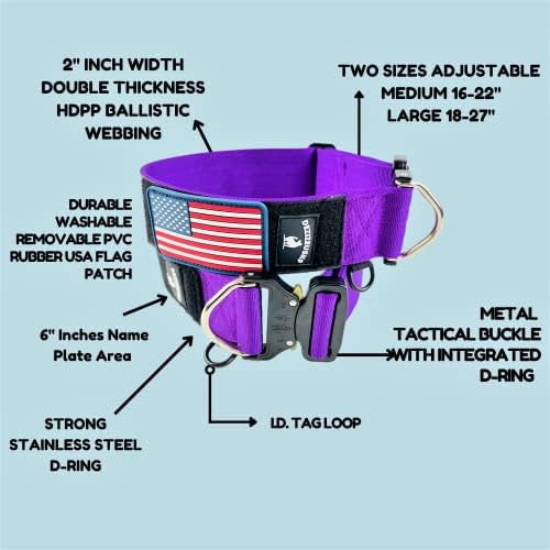 2" Wide Tactical Dog Collar Quick Release Metal Buckle D-Ring M-L-XL Dogs