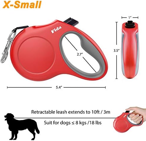 Fida Retractable Dog Leash with Dispenser and Poop Bags, 10 ft, Red