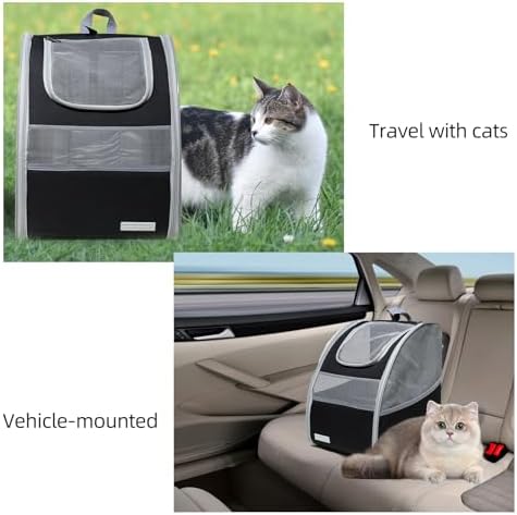 Cat Carrier Backpack with Reflector with Safety Leash Up to 15Lbs,Pet Carrier for Small Dogs and Medium Cats Kitten Puppy Bunny,Foldable Small Medium Dog Travel Carrier Backpack,Black