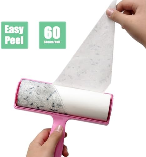 6.3 inch Lint Roller Refills Only, Extra Sticky Lint Remover Refills for Pet Hair Sticky Roller Refill Adhesive Tape Easy Peel 60 Sheets per Roll, Pack of 5, Total 300 Sheets (6.3'' Wide)