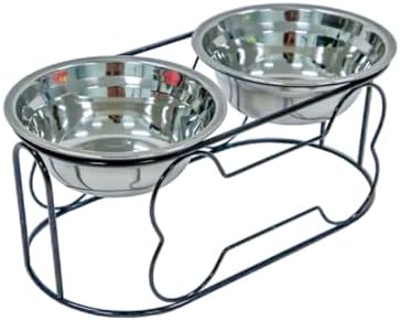 YML 5-Inch Wrought Iron Stand with Small Double Stainless Steel Feeder Bowl