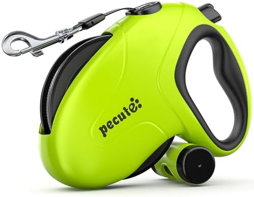 Pecute 26ft Retractable Dog Leash with Reflective Strips, 360° Tangle-Free, One-Button Control & Sturdiness Nylon Material, Long Leash Retractable with Poop Bag Holder for Medium Large Dog