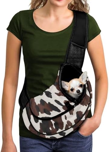 Cow Print Puppy Sling Carrier Breathable Small Dog Cat Sling Pet Carrier Bag Comfortable Carrier Shoulder Carrier Adjustable Pouch Tote Handbag for Small Pets