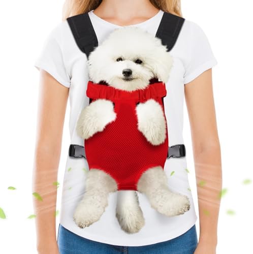 Pet Carrier Backpack, Hands-Free Adjustable Dog Front Carrier Legs Out & Easy-Fit Dog Backpack Carrier for Hiking Camping Traveling Cycling for Small Dogs and Rabbits (Medium, Red)