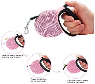 Pink Rhinestone Bling Retractable Dog Leash for Small Dogs, Pet Cat Leash