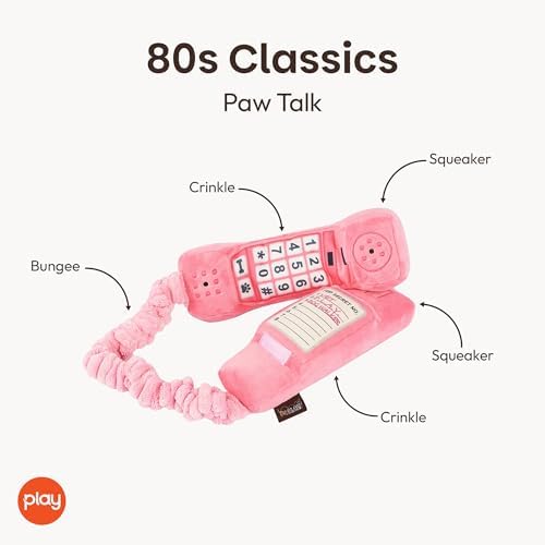 P.L.A.Y. Cute Plush Dog Toys - 1980s Classics Themed Durable Squeaker Chew Toy, Great for Puppies & Small, Medium, Large Dogs - Machine Washable, Recycled Materials (Paw Talk Pink Corded Telephone)
