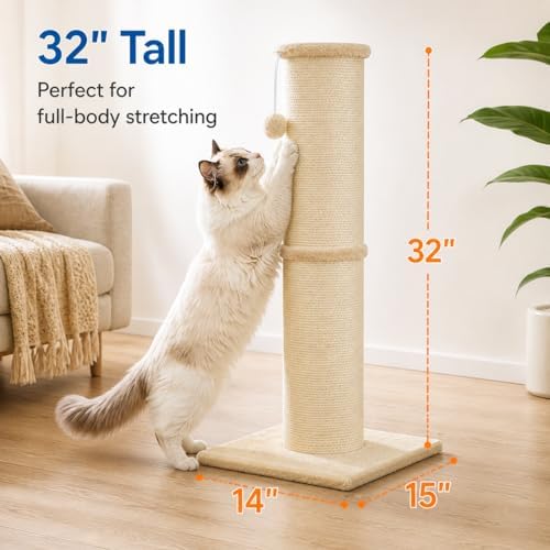 Cat Scratching Post with 5.5 Inch Diameter Sisal Post, 32 Inch, Beige