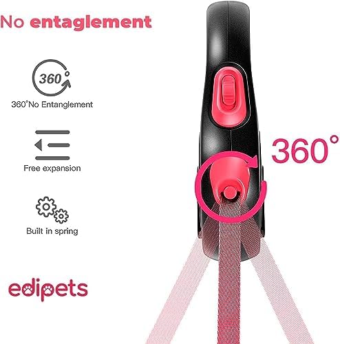 Retractable Extendable Dog Leash, 3, 5 and 8 Metres, Flexible Tape for Training and Walking, with Lock and Brake, Design and Comfortable Grip (5 Metres Over 20 kg, Pink)