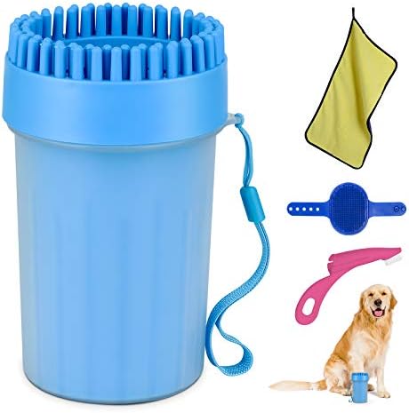 Dog Cat Paw Cleaner Cup Set,4 in 1 Silicone Dog Paw Washer Cup with Towel and Pet Grooming Bath Brush,Portable Pet Cleaning Brush for Puppy Cats Massage Grooming Dirty Claws