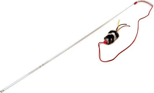 Purrfect Cat Toy with Feather, Red Cord, Faux-Fur End Varies in Pattern and Style (Fur)