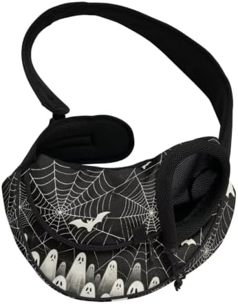 COEQINE Black Spider Web Ghost Print Sling Crossbody Carrier for Small Dogs