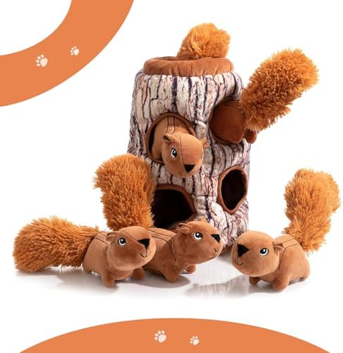 Hollypet Squeaky Hide and Seek Dog Toys for Small and Medium, Squirrel