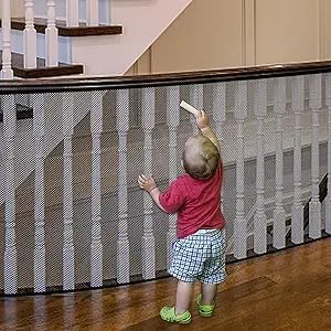 Baby Gate for Stairs, Banister Guard for Kids, Pets, Toys, 2 Set 15ft L x 2.66 ft HMesh Netting Safety Net for Balcony Rail Stair, Stairway Net Safety Products for Indoor & Outdoor (Black)