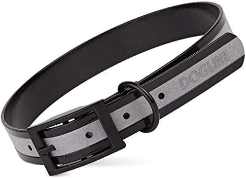 Dogline Biothane Translucent Reflective Waterproof Dog Collar Strong Coated Nylon Webbing with Black Hardware Odor- Proof for Easy Care Clean Fits Small Medium or Large Dogs - Black 1" W x 18"-22" L