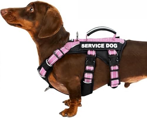 Huntboo Service Dog Vest Harness, Escape Proof Harness with 6 Patches, No-Pull, Reflective Harness with Handle, Adjustable for Small to Large Dogs, for Training and Hiking (Pink, S)
