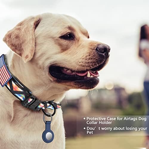DAGANXI Tactical Dog Collar, Adjustable Military Training Nylon Dog Collar with Control Handle and Heavy Metal Buckle for Medium and Large Dogs, with Patches & Airtags Case (L, Colorful Triangle-Set)
