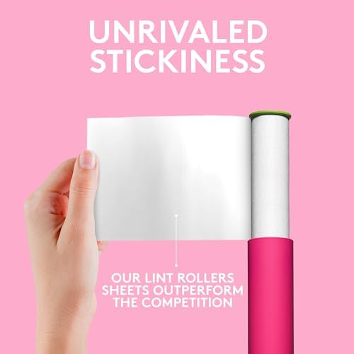 Flint Classic Pink Retractable Mini Lint Roller with 90 Extra Sticky Sheets, Small and Portable Lint Roller, Ideal Pet Hair Remover, Travel Lint Rollers for pet Hair Extra Sticky