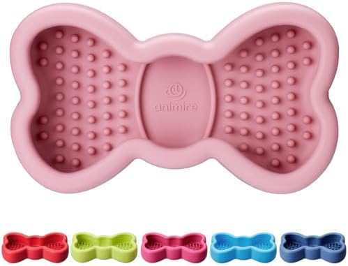 Lick Mat for Dogs, Animire Anti-Spilled Bow Tie Lick Bowls for Anxiety Relief, Silicone Slow Feeder Licking Pad with Suction Cups, Freezeable Dog Enrichment Toy for Boredom and Distraction(Pink,S)