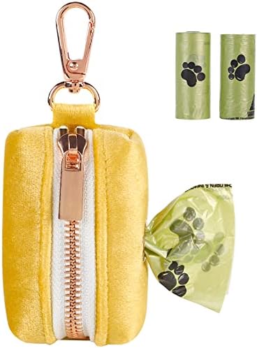 ARING PET Dog Poop Bag Holder, Velvet Doggy Waste Bag Dispenser Attach to Any Leashes, Portable Washable Pet Waste Pouch Dispenser with Metal Zipper