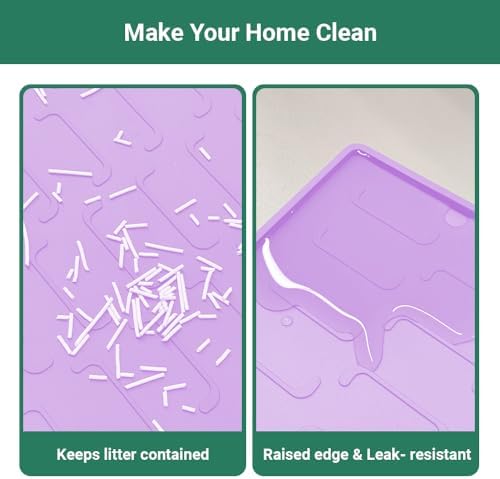 Cat Litter Mat, Large 32'' x 24'' Silicone Litter Box Mat for Litter Trapping, Waterproof, Non-Slip, Easy to Clean, Purple