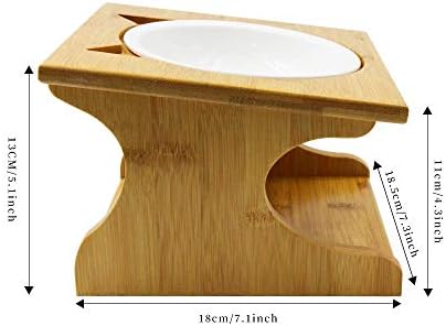 Cat Bowls Pet Dining Table with Raised Slope Wooden Stand Elevated Pet Bowls with Oblique Stand for More Comfortable Eating for Cats, Dogs, Kitten and Puppy (Single Bowl, Ceramics)