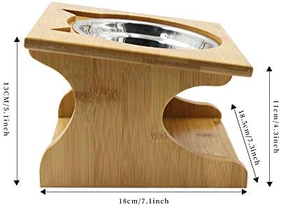 Cat Bowls Pet Dining Table with Raised Slope Wooden Stand Elevated Pet Bowls with Oblique Stand for More Comfortable Eating for Cats, Dogs, Kitten and Puppy (1 Bowl, Steel)