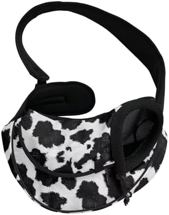 White Cow Print Cat Sling Carrier Adjustable Strap Pet Carrier Sling for Small Dogs Cats Hands Free Pet Puppy Outdoor Travel Shoulder Bag Breathable Sling Travel Tote Bag up to 5lb Puppy