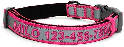 Pawtitas Personalized Dog Collar Reflective Dog Collar Padded Dog Collar with Name Phone Number Puppy Collar Adjustable Customized Collar for Small Dogs Breeds | Customized Pink Small Dog Collar