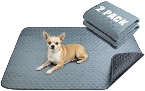Washable Pee Pads for Dogs, 2 Pack Absorbent Reusable Training Dog Pads Pet Puppy Pads, Non-Slip Potty Pads for Whelping, Playpen, Crate, Bed, Grey (90x90cm Pack of 2)