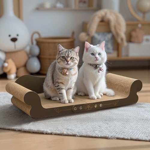 DWCN 26" Large Cat Scratcher Bed, Durable Cardboard Cat Couch Scratching Board, Long-Lasting Scratch Lounge for Indoor Cats, Furniture Protector