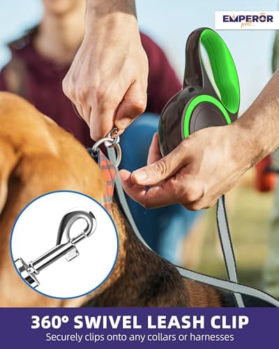 Emperor Pets Retractable Dog Leash, 16 ft, Up to 110lbs, Green -GR16
