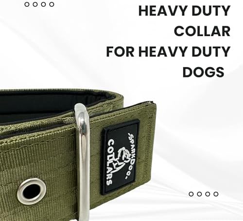 SparkDog Padded Working Dog Collar (Military Green, 2" Padded (16-21" Neck)