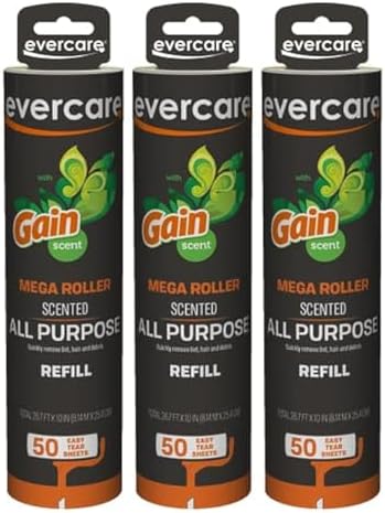 Evercare Pack of 3 Gain Scented All-Purpose Mega Lint Roller Refill Rolls, 50 Sheets Each