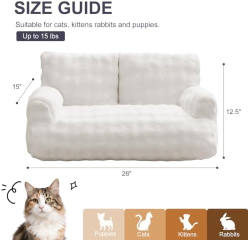 Cat Couch Bed, Cute Pet Sofa for Indoor Cats, 26"x15", Cream White