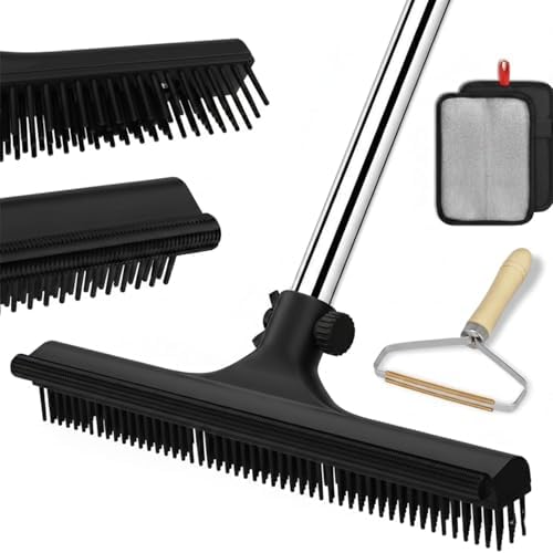 – 3 in 1 Pet Hair Removal Pro Life Carpet Rake with Adjustable Handle – Heavy Duty Dog & Cat Hair Remover for Carpet, Rug, Couch & Furniture – Reusable Lint Scraper Tool
