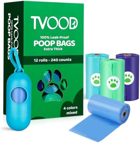 Dog Poop Bags Rolls 240 Count– Leakproof 4 Color for Mess-Free Pickup