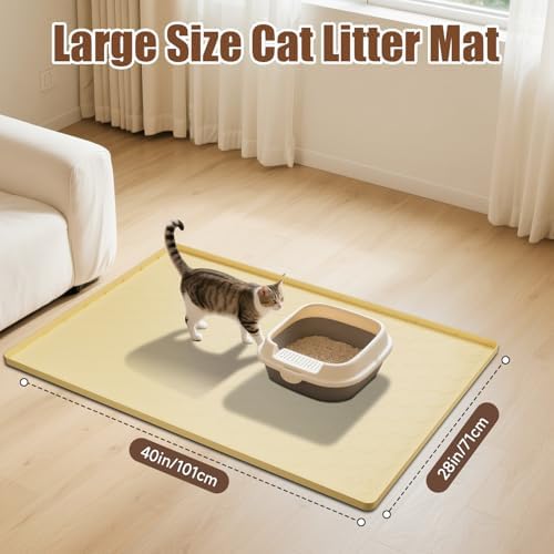 Cat Mat for Litter Box, 40" X 28" Large Silicone Cat Litter Trapping Mat